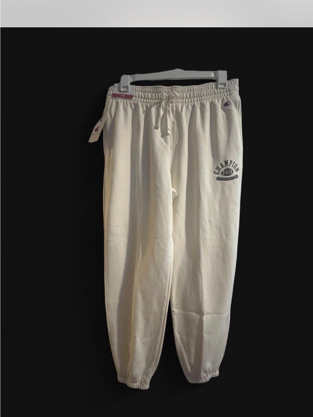 Champion Cream mens Jogger Sweatpants with Logo